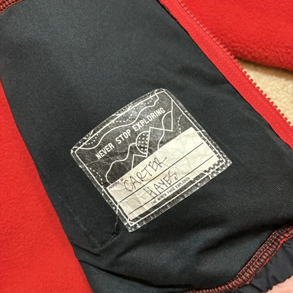 The North Face Denali Jacket Boys Small 7/8 Red Black Fleece Full Zip Pockets